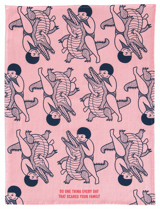 Scares Your Family Dish Towel- unfolded