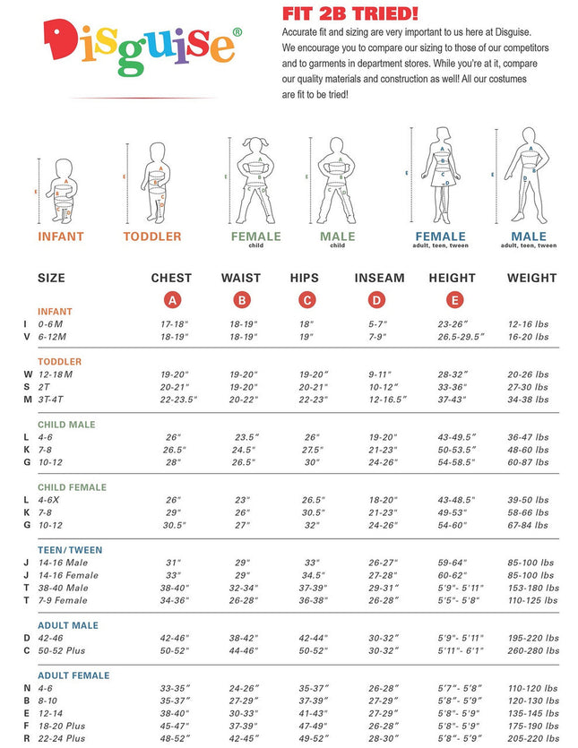 Red Power Ranger Plus Costume- size chart