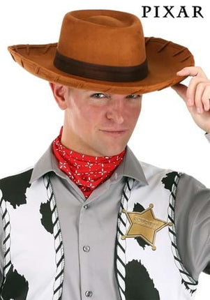 Toy Story- Deluxe Woody Adult Cowboy Hat- worn by model front view