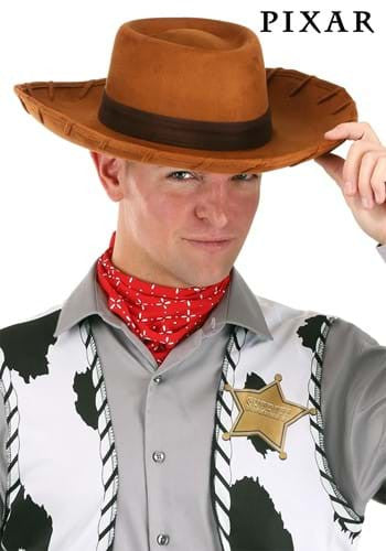 Toy Story- Deluxe Woody Adult Cowboy Hat- worn by model front view