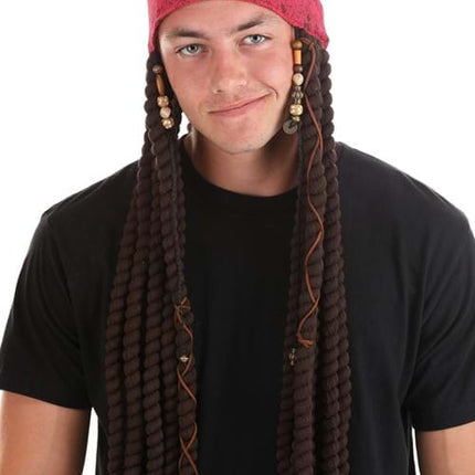 Pirates of the Caribbean-Jack Sparrow Bandana with Dreads- worn by model front view 2