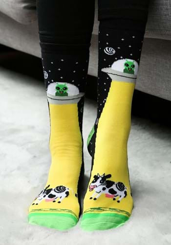 Alien Abduction Adult Socks- worn by model