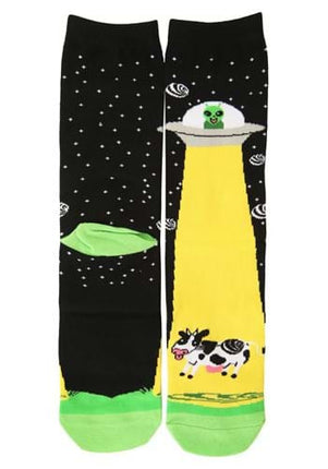 Alien Abduction Adult Socks- front and back view, laid flat