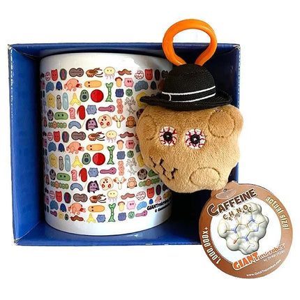 Coffee Mug with Caffeine Keychain in packaging