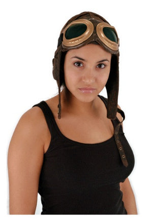 Brown Aviator Hat- worn by model front view