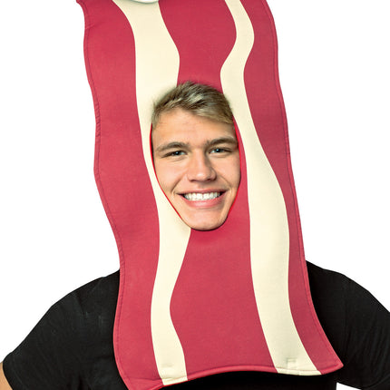 There's only one thing in the world better than bacon and that's YOU in this new open-face bacon mask. Large bacon mask. One size fits most adults.