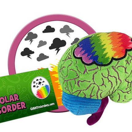 Bipolar brain plushie with informational tag