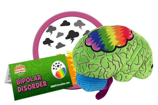 Bipolar brain plushie with informational tag