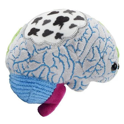 Bipolar brain plushie- side view of grey/ negative side
