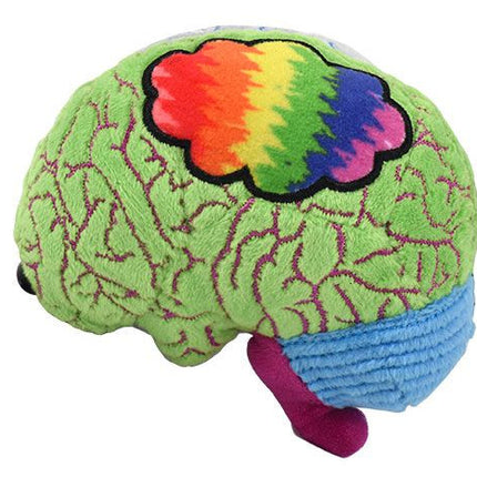 Bipolar brain plushie- side view of green/ positive side