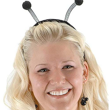 Black Bug Antennae Headband- worn by adult model 2 close up