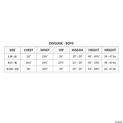 Power Rangers- Blue Ranger Child Costume- size chart