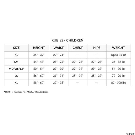 Boy's Hulk Costume Top- size chart
