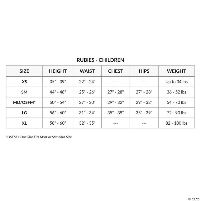 Star Wars VII - Finn Deluxe Boy's Costume- size chart