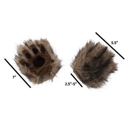 Brown Fingerless Paws Gloves- measurements