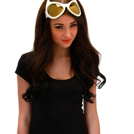White & Gold Cat Eye Goggles- worn by model