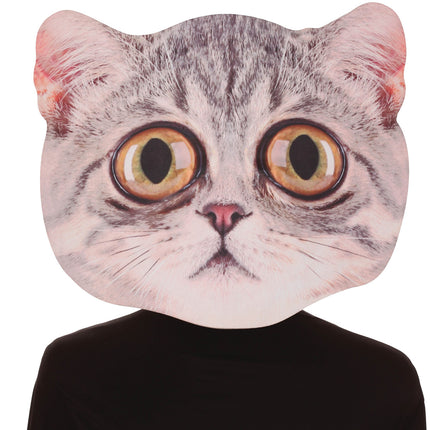 Become the cats meow with this large mask featuring a cool big eyed cat. Mask looks incredibly real! One size fits most adults. Giant masks are 13 in. x 18 in. and made of foam board.
