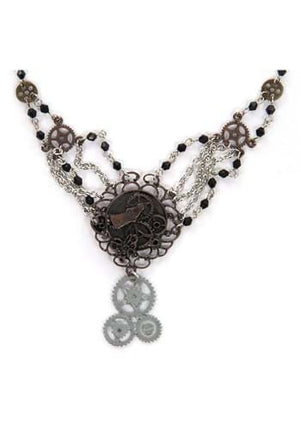 Antique Chain Gear Necklace- up close