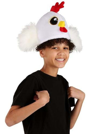 Plush Chicken Hat- worn by boy model