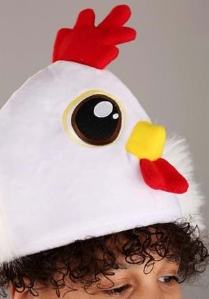 Plush Chicken Hat- face up close