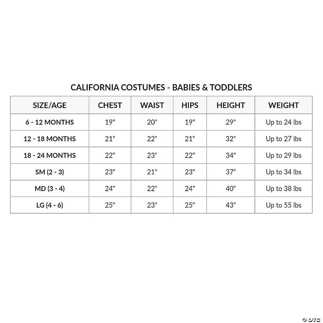 Kreepy Klown Costume- size chart