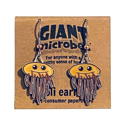 E. Coli earrings on card