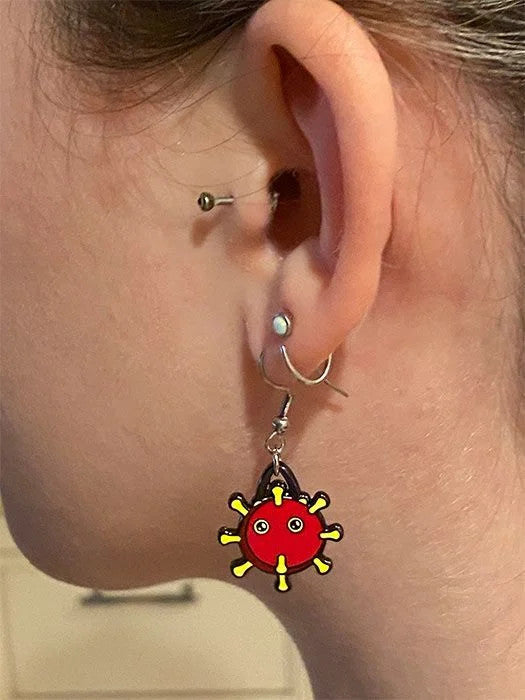 Covid-19 Earrings- Close Up on Model