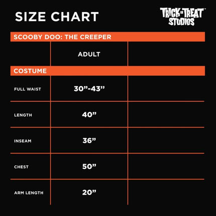 Costume size chart