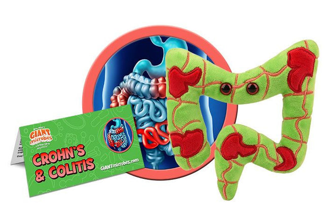 Crohn's & Colitis plushie with informational tag