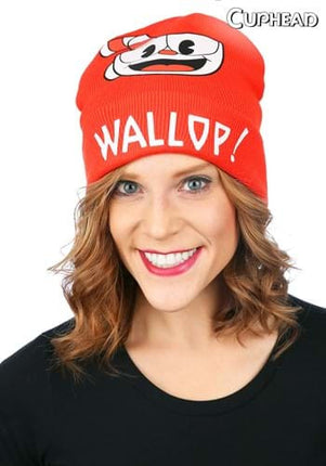 Cuphead Printed Foldup Knit Beanie- worn by model