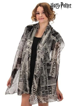 Harry Potter- Daily Prophet Newspaper Print Lightweight Scarf- worn by female model