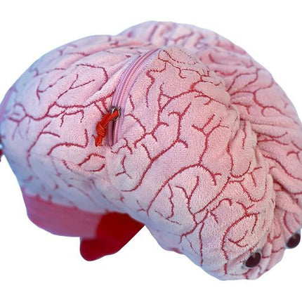 deluxe brain plushie zipped closed angled view