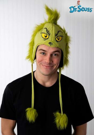 Dr. Seuss The Grinch Plush Hoodie Hat- worn by male model