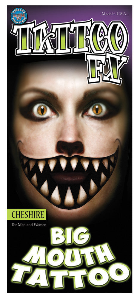 Big grinning mouth tattoo with sharp teeth
