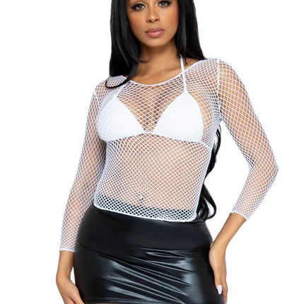 So Chill Fishnet Long Sleeve Shirt- white
