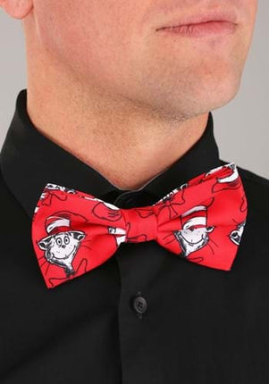 Dr. Seuss- Bow Tie Set- adult wearing cat in the hat bow tie close up