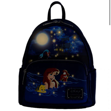 The Little Mermaid Ariel Fireworks Light Up Mini Backpack- stars and moon glowing in the dark