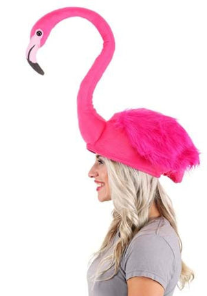 Flamingo Plush Hat- worn by model side view
