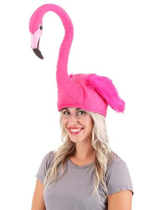 Flamingo Plush Hat- worn by model front view