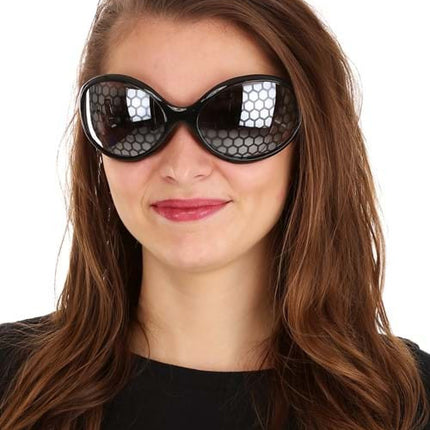 Black Creepy Crawler Fly Glasses- worn by female model