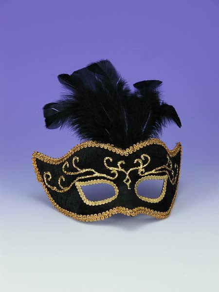 HALF STYLE MASK BK W GOLD TRIM