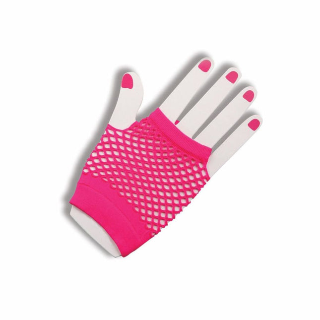 Pink Fingerless Fishnet Gloves