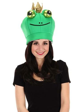 Frog Prince Reversible Plush Hat- worn by model, frog side