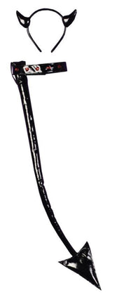Leather-like devil horns, tail, and choker set.
