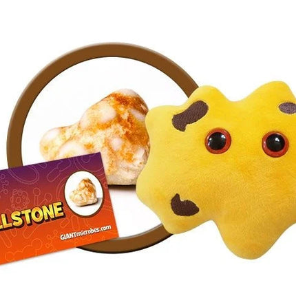 gallstone plushie with informational tag