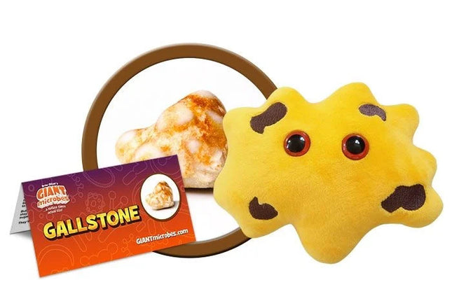 gallstone plushie with informational tag