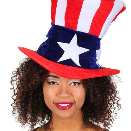 Giant Uncle Sam Plush Hat- worn by model