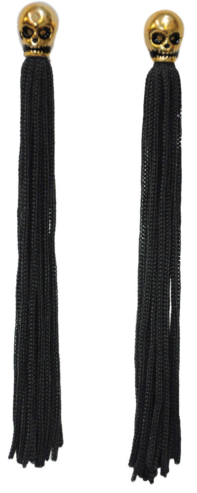 METAL SKULL TASSEL EARRINGS