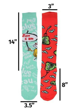 Dr. Seuss- Green Eggs & Ham Mismatched Knee High Socks- measurements