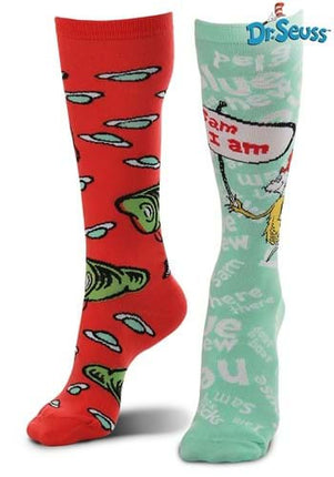Dr. Seuss- Green Eggs & Ham Mismatched Knee High Socks- worn by model